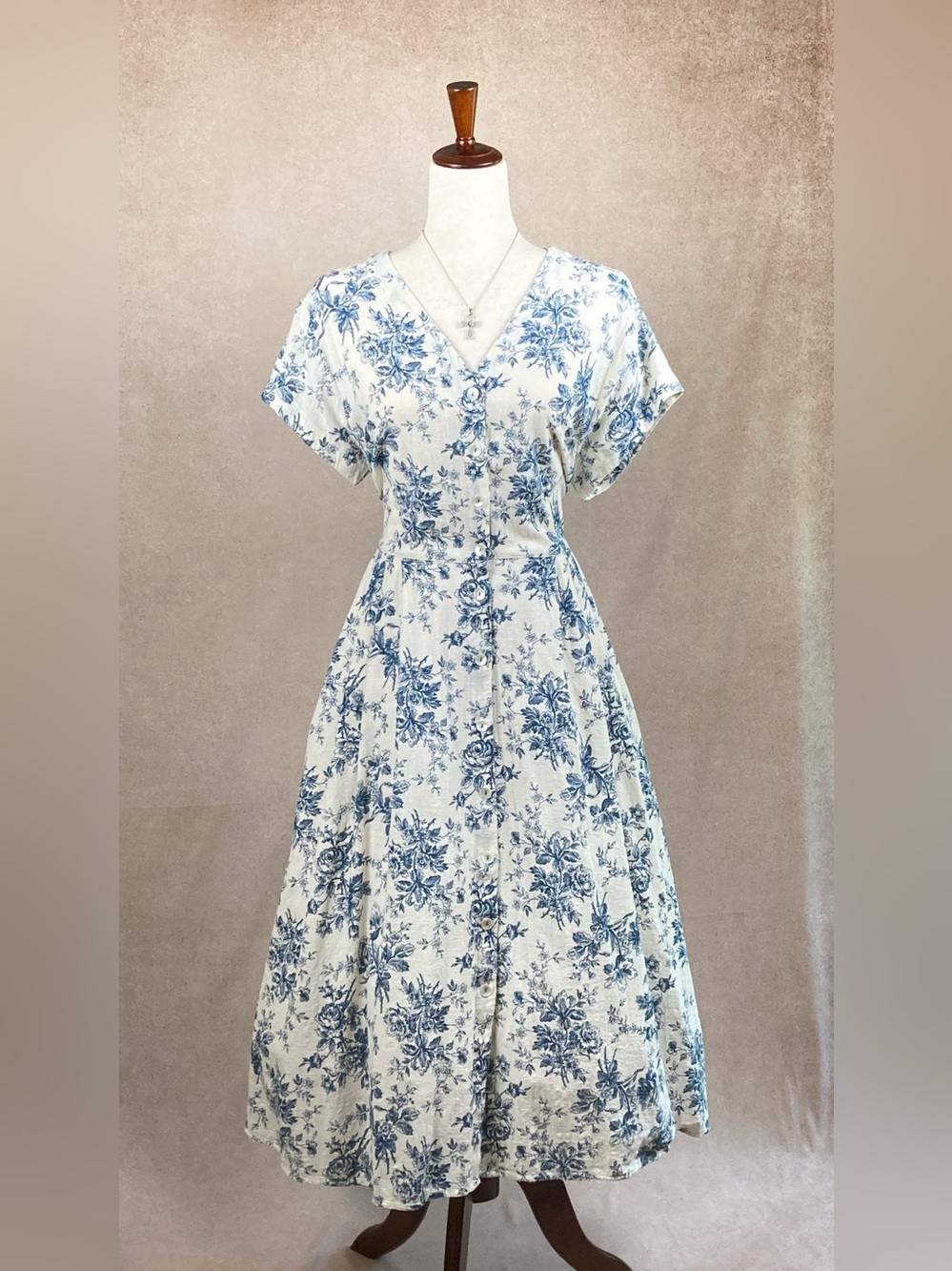 April Cornell Cream Maxi Dress with Blue Floral Print